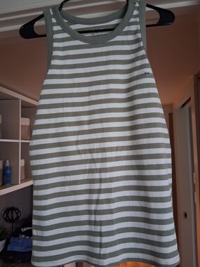 Maurices White and Olive Green Striped Ribbed Tank Top